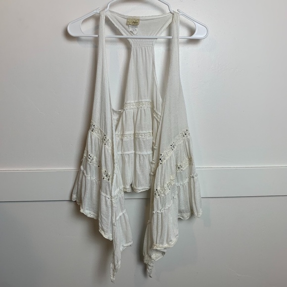 Daytrip Jackets & Blazers - Daytrip White Beaded Draped Sleeveless Vest